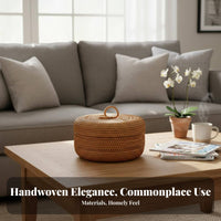Handwoven Basket Handmade Round Woven Basket with Handle Lidded Design for Hosts