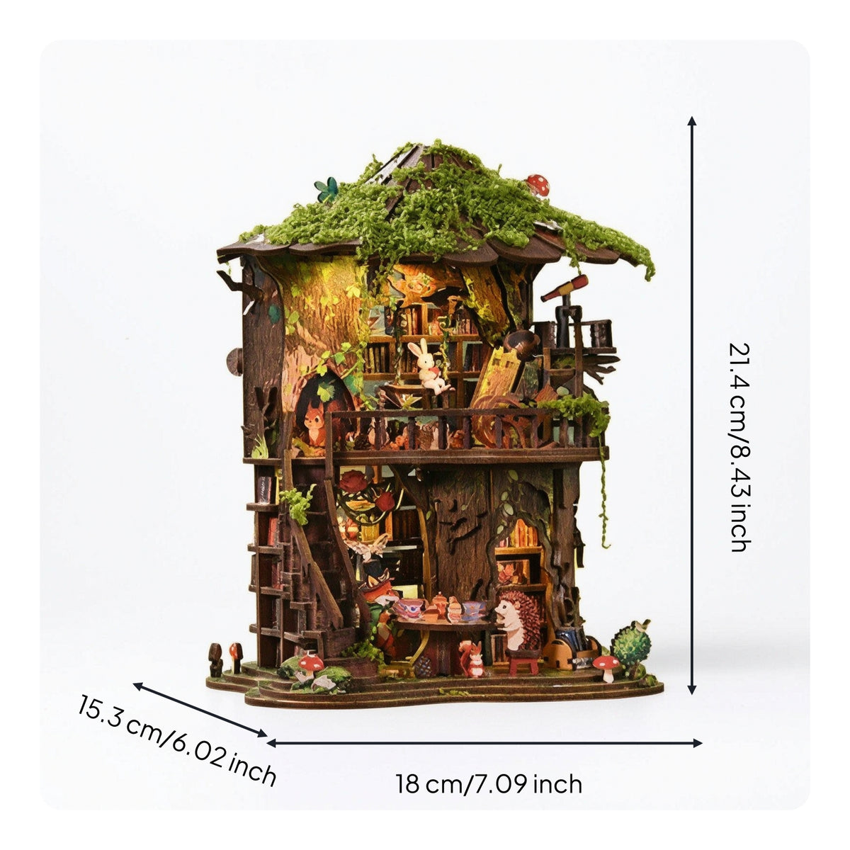 DIY Treehouse Kit Woodland Miniature House with Light String Miniature House with LED Light Creative Bookcase Insert Decorative