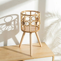 Plant Stand for Indoor Plants and Living Room, Handmade Rattan Plant Stands Indoor, No-Assembly Wooden Plant Stand, Floor Standing Pot Stand