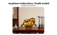 Prosperity Symbol Horse with Gold Ingot Ornament Rotating Feature Wealth Horse Figurine Detailed Craftsmanship for Desk, Office, Entryway
