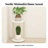 Floor-Standing Design Round Pedestal Stand alabaster Finish Decorative Pot Pedestal Minimalist Aesthetic Plant Holder Space Saving for Gardeners, Home Decorators, Homeowners, Living Room, Indoor, Indoors, Bedroom