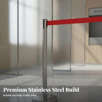 Retractable Belt Stanchion Heavy-Duty Base Retractable Belt Barrier Sturdy Construction Stainless Steel Queue Pole for Airports, Hotels, Retail Stores