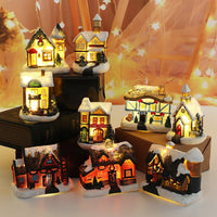 Resin Christmas House Miniature Landscape with Light for Holiday Decor
