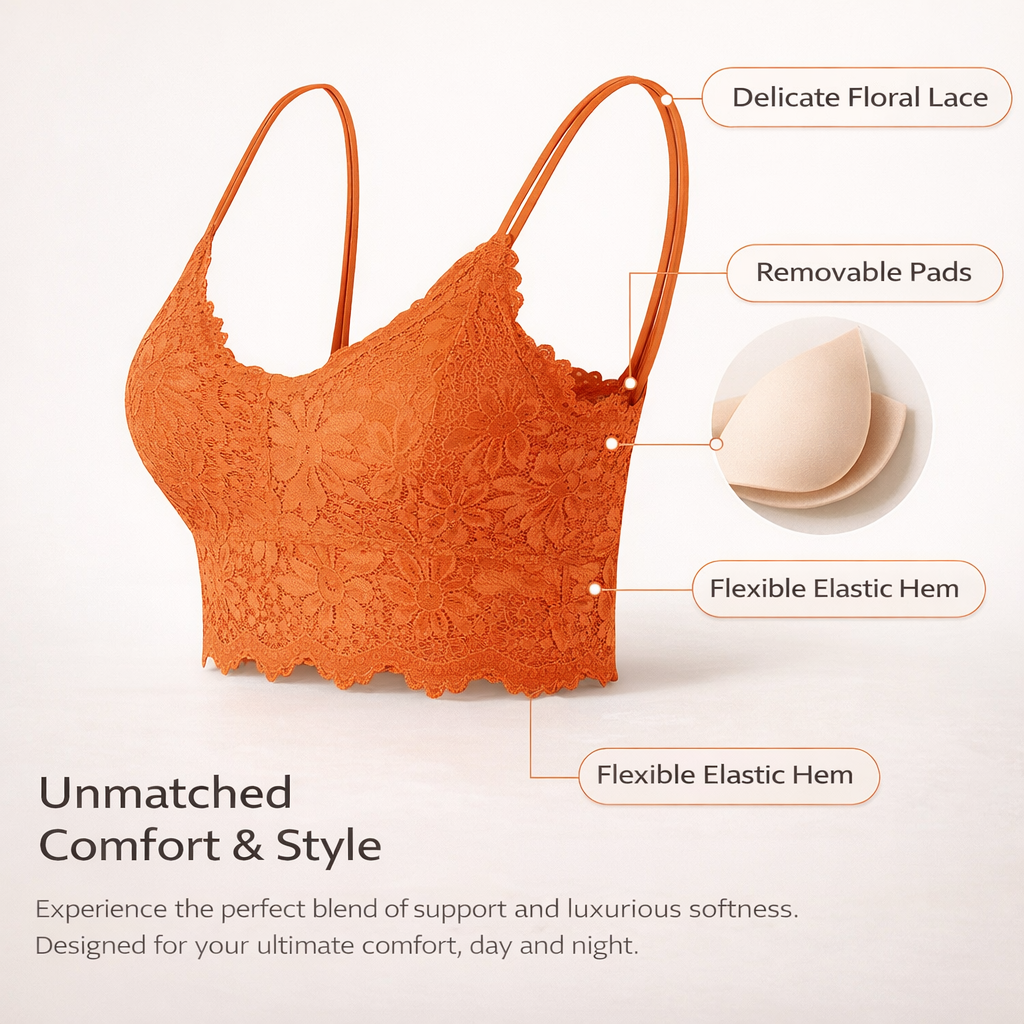 Lace Top Camisole for Women with Adjustable Straps and Padded Cups, Bralette Loungewear with Back Detail for Everyday Wear, Ladies
