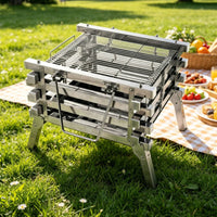 3 Pieces Foldable Stainless Steel Charcoal Grill Multi-Use Folding Charcoal Grill Easy to Clean Stainless Steel Fire Bowl Quick Setup for Campers, Picnic