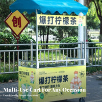 Mobile Advertising Cart Easy Assembly Foldable Vendor Stand Sturdy Rolling Market Stall for Vendors, Caterers, Night Markets, Roadside, Outdoor Events