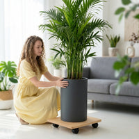 Wooden Plant Caddy with Wheels, Square Moving Plant Pot Stand with Universal Rollers