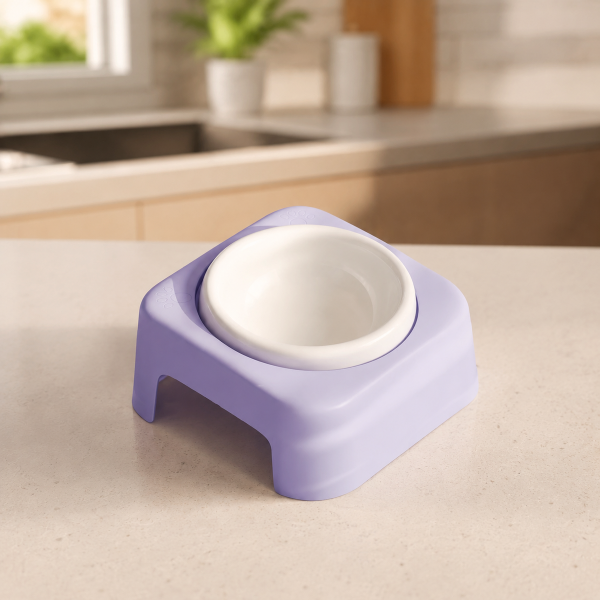 Elevated Pet Bowl, Ceramic Cat Food Bowl with Stand, 175ml Anti Vomit Shallow Dish for Felines & Small Dogs