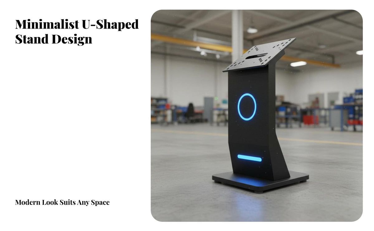 Heavy-Duty Construction Illuminated Interactivescreen Podium VESA Compatible Kiosk Base Futuristic Design Monitor Pedestal LED Accent Lighting for Retail Managers, Event Organizers, IT Professionals, Factories, Exhibition Halls, Shopping Malls
