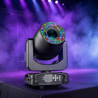 Moving Head Light with Circle 200W Moving Head with LED Circle Professional Lighting Control-Controlled for DJ, Music Festivals, Weddings, Rooms