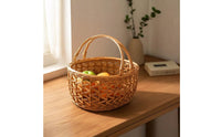 Openwork Handwoven Wicker Basket Oval Storage Basket with Handles Natural Portable for Kitchen, Dining Table, Living Room