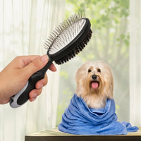 Hair Brush for Cat and Dog Grooming, Stainless Steel Cat Comb for Short and Long Hair, Non Slip Pet Massage Brush, Double Sided Slicker Design