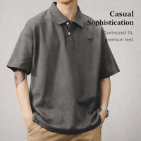 Men's Casual Golf Shirt with Loose Fit for Summer, Polyester Knit Top with Asymmetric Patchwork Design, Solid Color Stylish T-Shirt