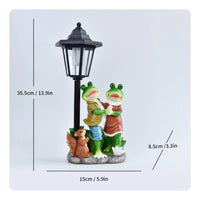 Frog Statue with Solar Lantern Cute Outdoor Decoration Hand-Painted for Patio