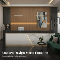 Modern Reception Desk Sturdy Construction Marble Pattern Service Desk Sturdy Structure Front Counter with Storage for Receptionists, Company Entrance