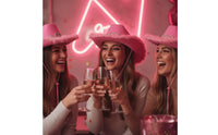 Pink Cowboy Hat with Feather Trim Rhinestone Cowgirl Hat with Feathers Felt-Like Wide-Brim for Bride, Women, Girls Night Out