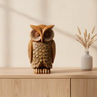 Faux Wood Owl Figurine Rustic Owl Statue Vintage-Inspired Decorative Item Compact for Collectors