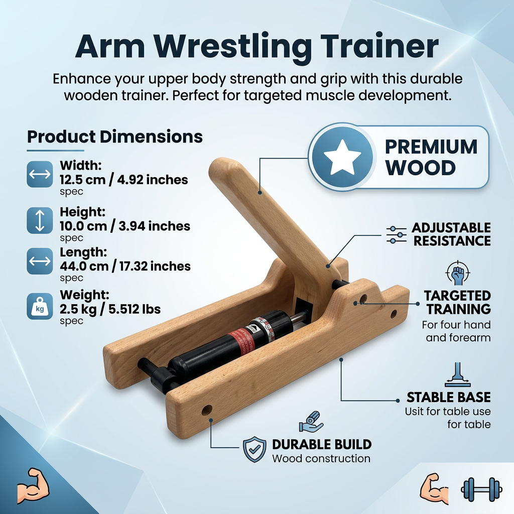 Arm Wrestling Training Equipment Wooden, Forearm Strengthener Home Gym with Three Position Adjustable Resistance, Beech Wood Wrist Strengthener Device, Biceps Workout Ergonomic Design