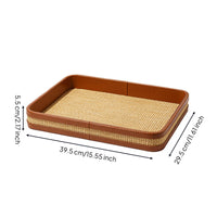 Woven Tray with Leather edge Structured Woven Grass Tray for Entryway