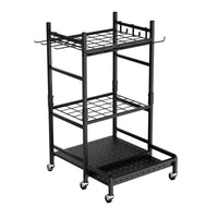 Garden Tool Straight Hook Storage Rack with Wheels, 3-Tier Carbon Steel Organizer