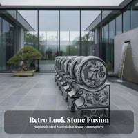 Chinese Drum Stone Auspicious Design Bluestone Sculpture Weather Resistant Antique Entrance Accent Ornament for Homeowners, Collectors, Courtyard