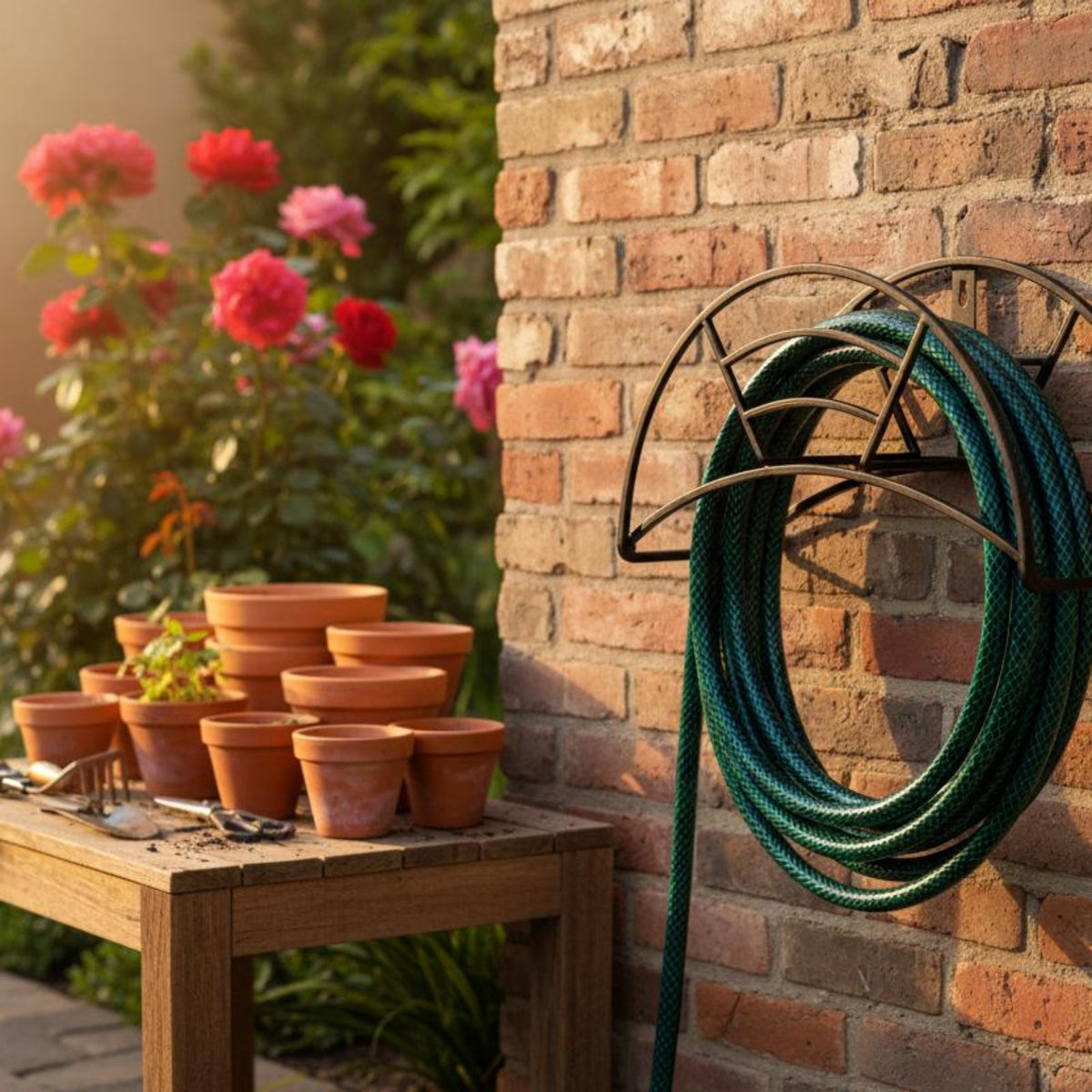 Space-Saving Wall-Mounted Hose Rack Weather Resistant Garden Hose Hanger Rustproof for Yard, Garage