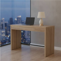 Computer Desk Minimalist Desk with Drawer Wood-Grain Study Table for Remote Workers, Students, Home Office, Bedroom