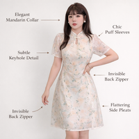 Wedding Guest Dress Chinese Cheongsam for Women with Three Quarter Puff Sleeves, Traditional Qipao with Button Closure for Summer