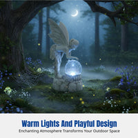 Solar Crystal Sphere Fairy Resin Decoration, Outdoor Garden Colorful LED, Magical Sculpture