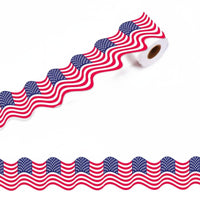Independence Day Decoration USA Flag Sticker Roll Self-Adhesive Stars and Stripes Sticker Roll Cut to Length Patriotic Bulletin Board Border Vibrant Colors for School