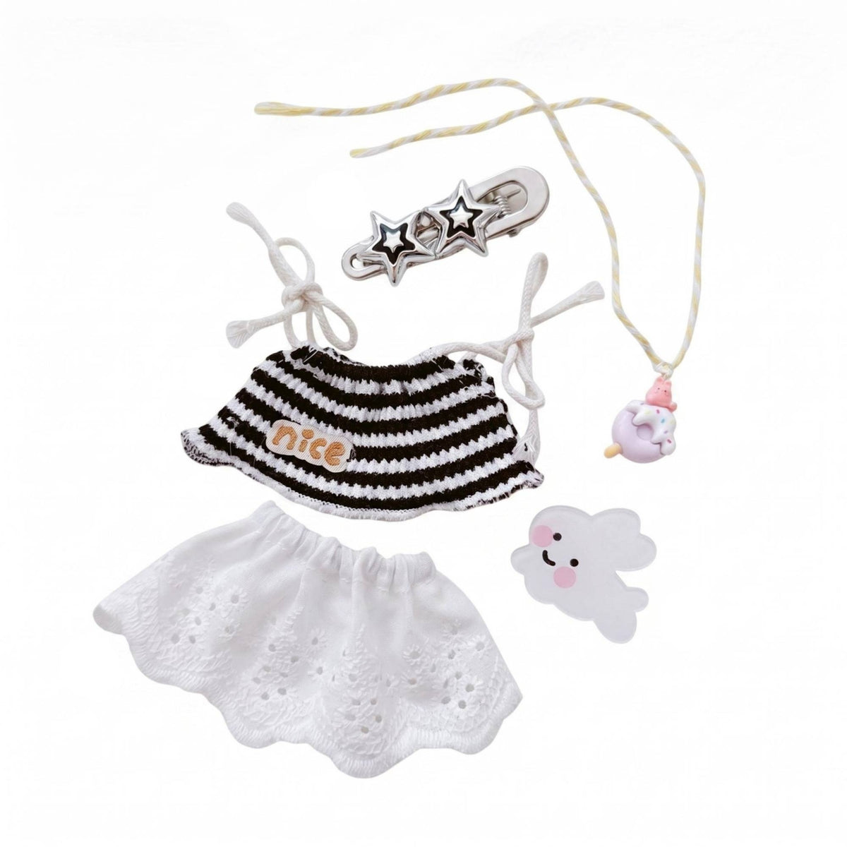 Striped Camisole Set Decorative Accessories Lace Skirt Outfit Easy to Put On
