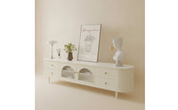 TV Cabinet with Glass Doors Cream TV Stand with Glass Doors Fluted Media Console for Living Room