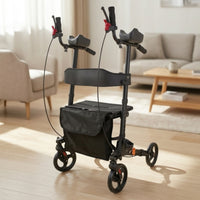 Upright Ambulatory Device Adjustable Height Forearm Wheeled Support Seat with Bag Four-Wheeled Shopping Cart for Elderly