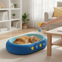 Cat Scratcher Bed with Ball Toy Nest-Shaped Cat Scratcher Bed Raisedborder Supply for Cats, Kittens, Living Room, Bedroom