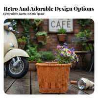 Waterproof Imitation Rattan Front Basket Easy to Clean Front Handlebar Basket Long-Lasting for Parents, Commuting