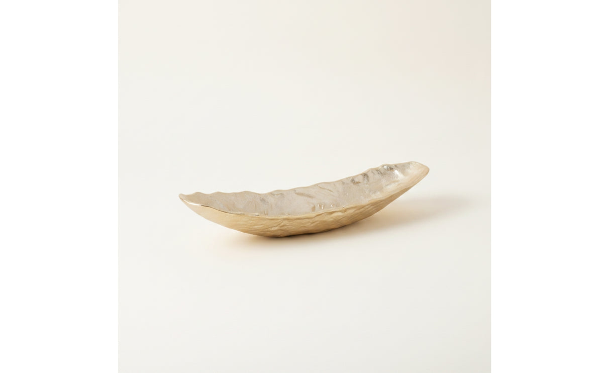 Hammered Metal Tray Polished Long Narrow Tray Sculptural for Coffee Table