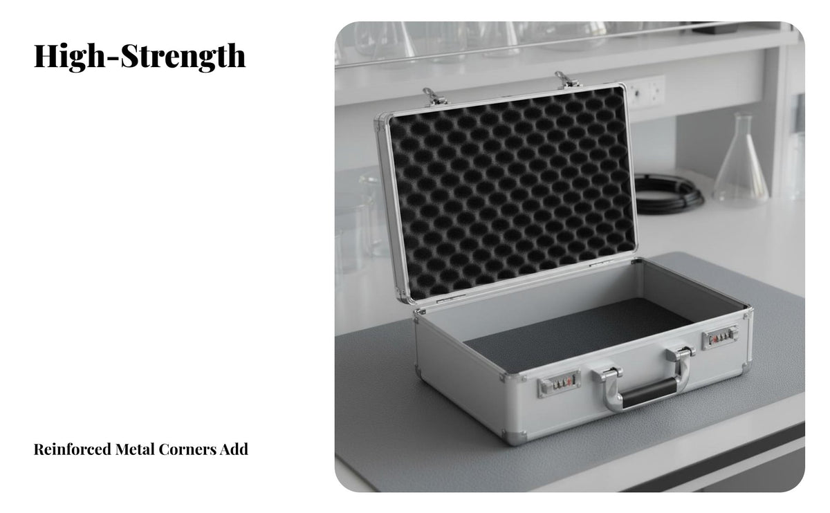 Combination Lock Hard Case with Foam Insert Ergonomic Handle Aluminum Briefcase with Foam Insert Reinforced Corners Portable Hard Shell Equipment Case Strong Bearing Capacity for Business Travelers, Photographers, Professionals