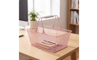 Wire Shopping Basket with Handle Portable Wire Mesh Shopping Basket Open-Top for Convenience Stores