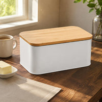Wood Lid Bread Box Rounded Corners Bread Storage Box Galvanized Iron