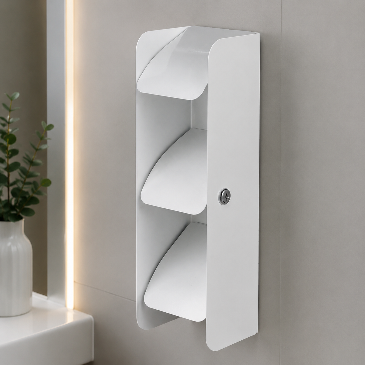 No Drill Toilet Paper Holder, Wall Mounted Toilet Roll Holder Rectangular, Painted Metal Anti Rust for Main Bathroom & Rental Properties