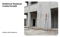3 Section Extension Ladder High Load Capacity Heavy Duty Fire Egress Ladder Non-Slip Feet Access Equipment for Maintenance Engineers, Factories