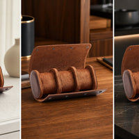 Watch Roll with 3 Slots Leather Textured Organizer Compact for Journeyers