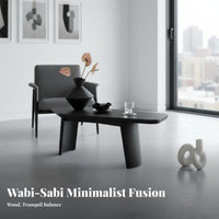 Irregularly Shaped Black Table Japanese rustic aesthetic design Irregular Table with spherical Legs Minimalist Design Household Furniture for Homestay, Living Room, Bedroom