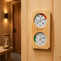 Combined Function Sauna Thermometer Hygrometer 2 in 1 Wooden Sauna Thermometer Easy to Read Temperature and Humidity Meter for Spa Owners, Steam Room