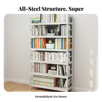 Multi-Layer Metal Bookshelf Minimalist Design Multi-Tier Standing Shelf Sturdy and Floor Standing Storage Rack for Study Room, Office, Bedroom