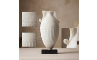 Classical Urn with Base Tall Faux Jade Vase Textured Resin Vase with Handles for Simplicity Lovers, Living Room
