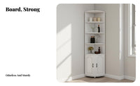 Freestanding Corner Cabinet Space Saving Freestanding Corner Hutch Multi-Tier Design Indoor Storage for Renters, Families, Living Room, Bedroom, Study
