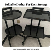 Foldable Design Rolling Salon Trolley Multi-Functional Mobile Hairdressing Trolley Easy to Clean for Barbers, Spa, Tattoo Parlor, Art Studio