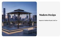 Rigid-Top Gazebo Waterproof Permanent Metal Gazebo Modern Engineered Metal Roof Pavilion for Families, Homeowners, Courtyard, Terrace, Rooftop