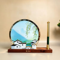 Pen Stand with Wooden Base Classic Paintbrush Cup Compact Ornament for Collectors, Professionals, Study, Office